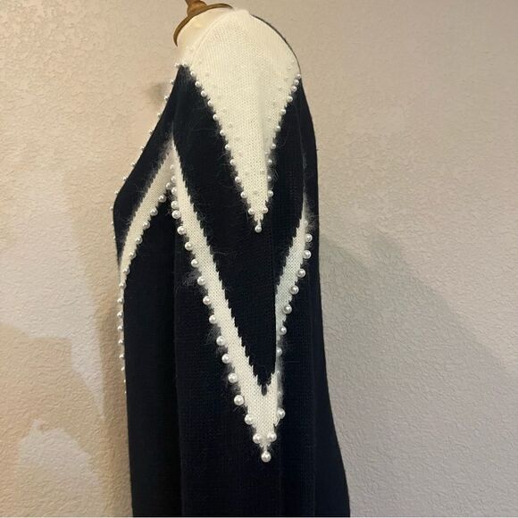 VTG 90s Black and White Geometric Sweater Dress by Yarnworks Petite Size MP/S - Picture 9 of 16